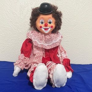 Vintage clown doll with red flowers and heart